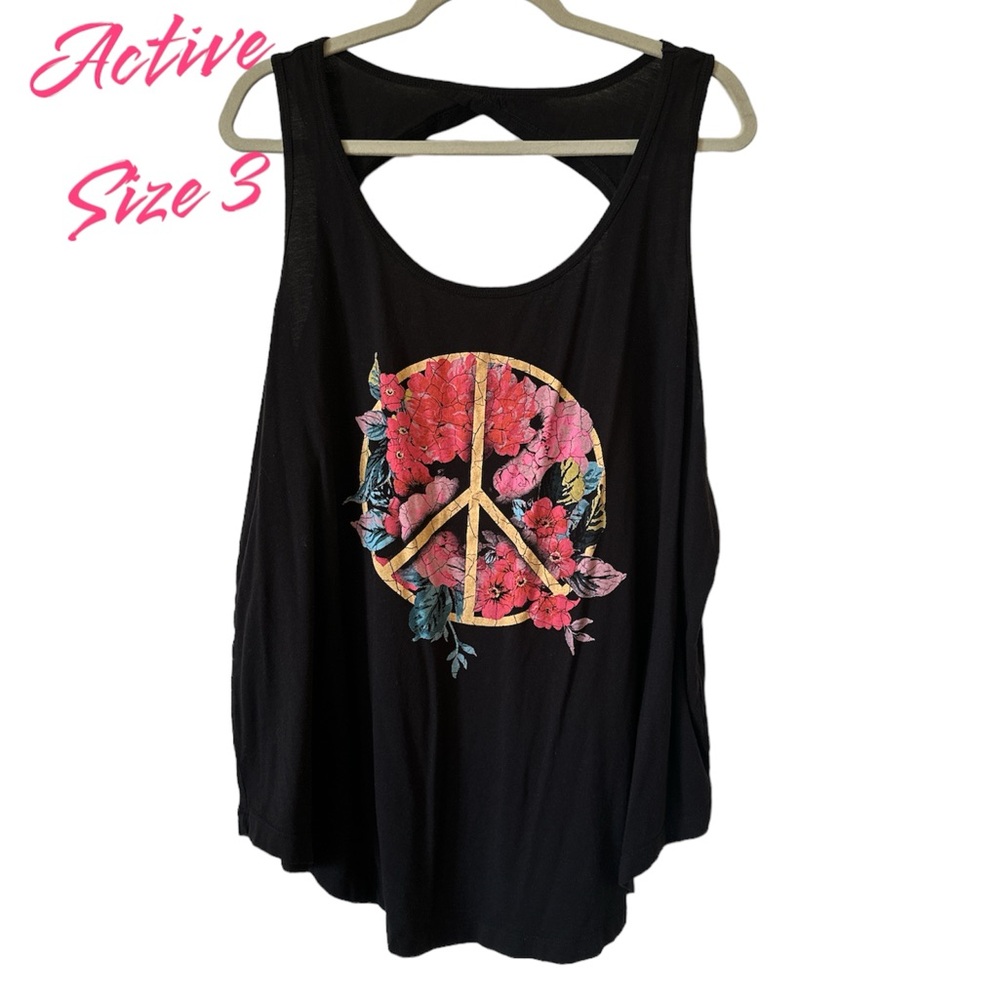 Torrid Black Tank Top with Floral Peace Design